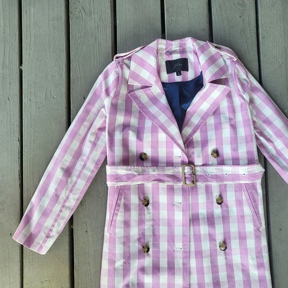 J.Crew 2011 Icon Trench Coat in Oversized Gingham Button Front Sash Tie Lilic 0 - Picture 10 of 12